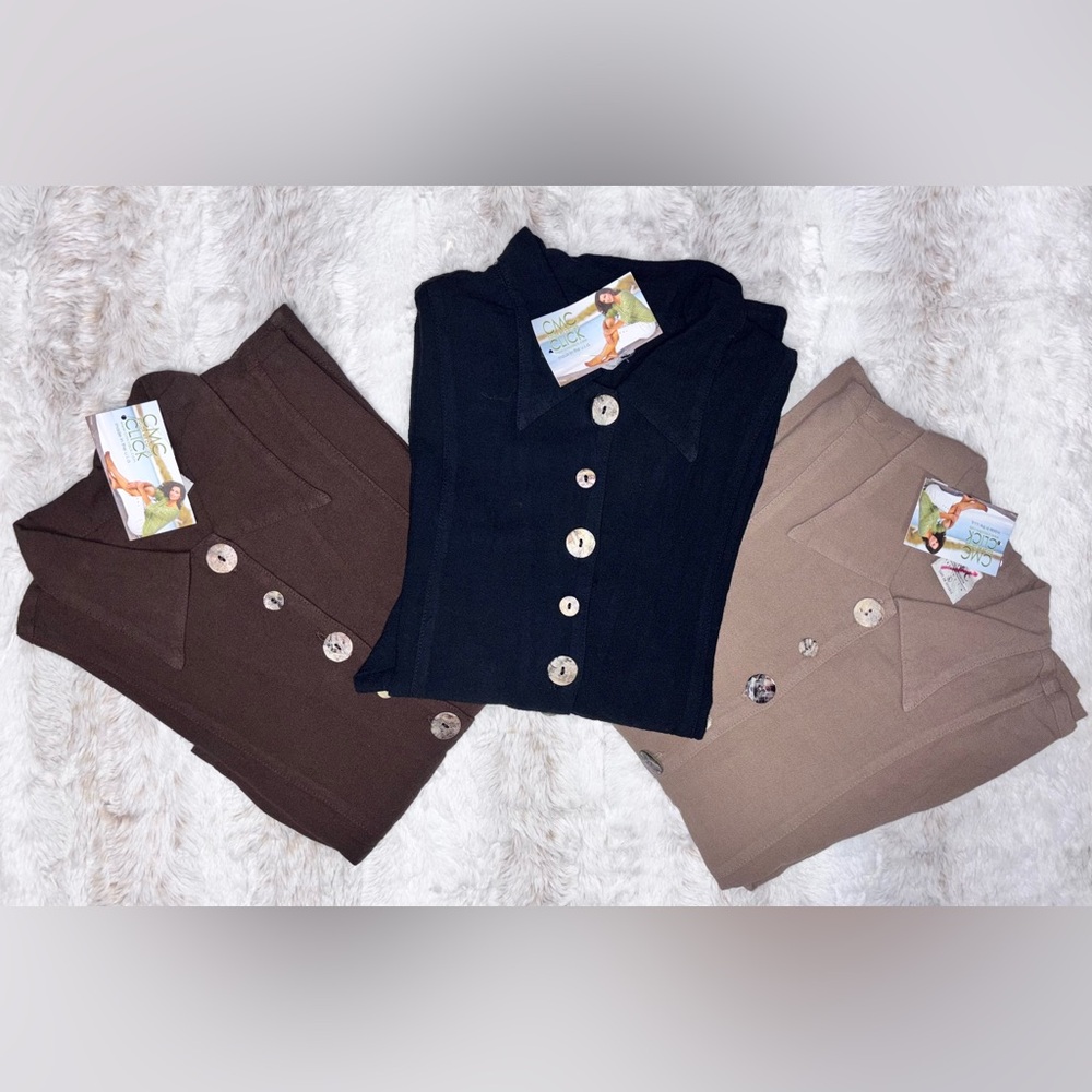 Color Me Cotton Linen Princess Seam Button Top Bundle Large NWT